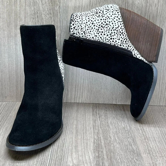 Very Volatile Booties Womens 6 Chatter Cheetah Calf Hair Suede Wedge Black Beige - Picture 7 of 12